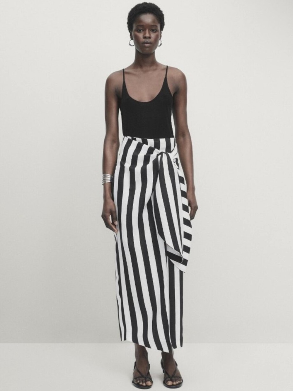 Massimo Dutti Studio Black and White Stripe Wrap Midi Skirt